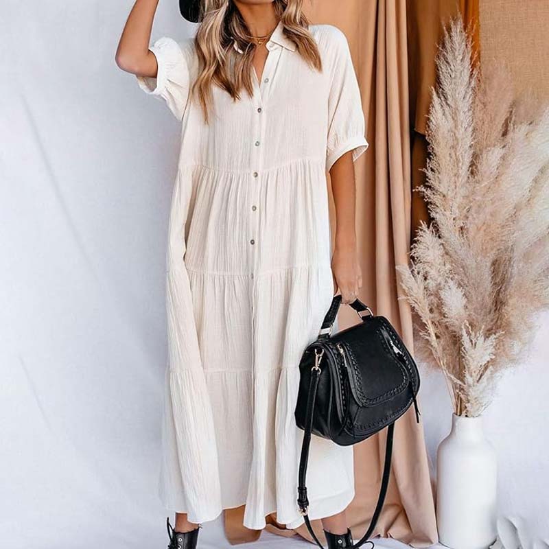 Helen - Robe midi en coton avec demi-manches et poches