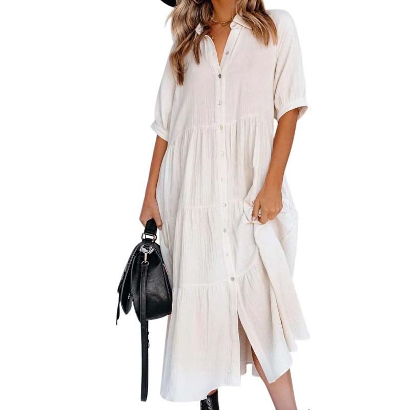 Helen - Robe midi en coton avec demi-manches et poches