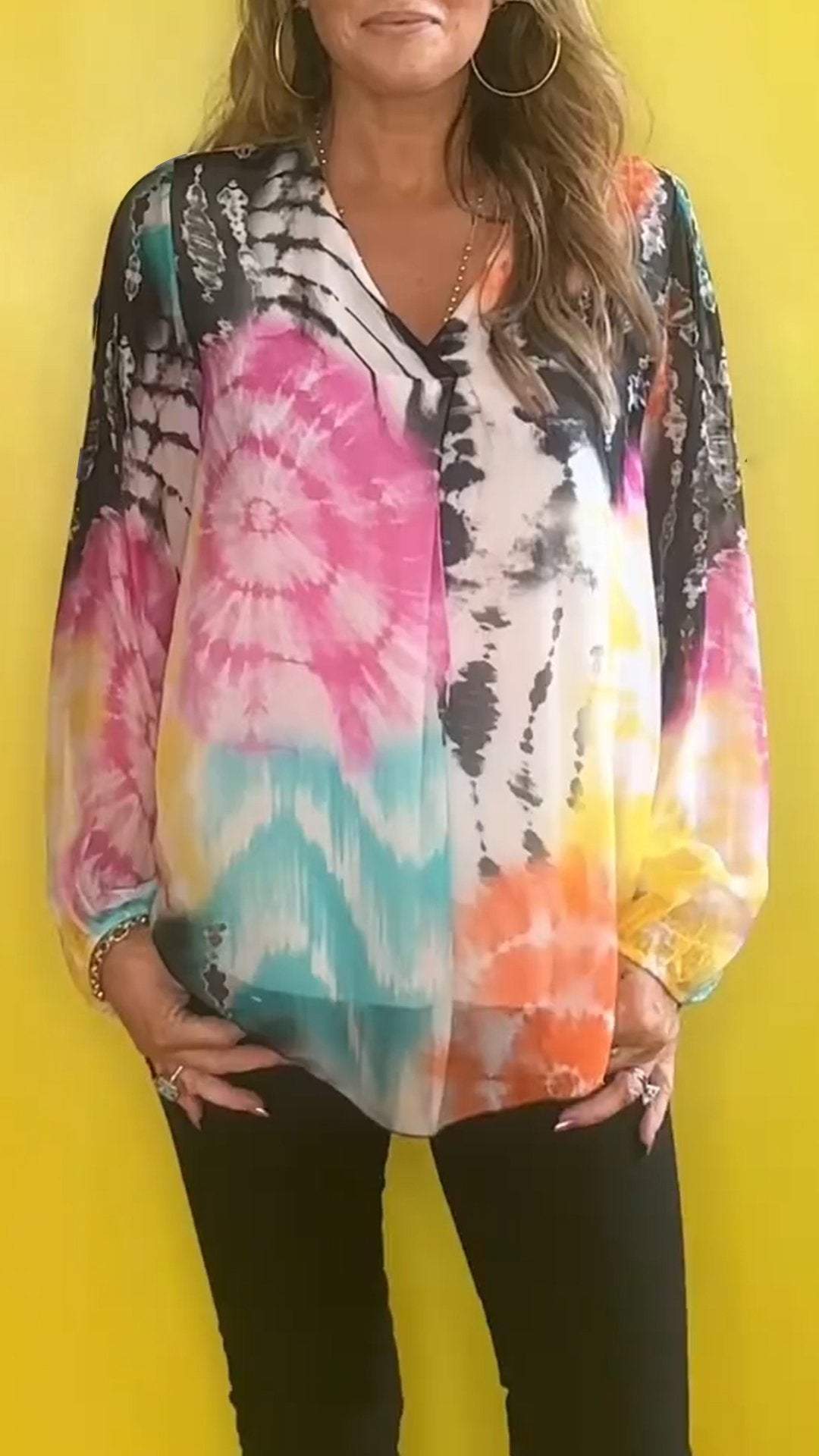 Isabelle - Haut décontracté tie-dye col V